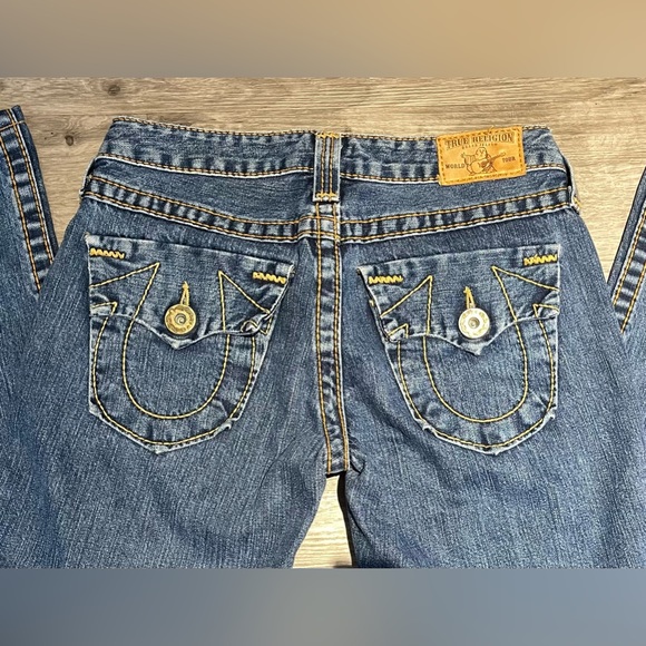 Vintage True Religion Jeans Snap Pocket Low Rise No Stretch Sz 26 Light Blue USA - Picture 1 of 12